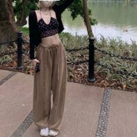 Quần ống rộng có dây rút mỏng dành cho học sinh Quần thể thao ống rộng có dây rút dành cho nữ Quần