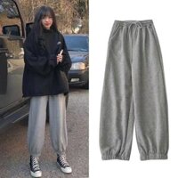 Quần ống rộng dáng jogger bo gấu nỉ da cá siêu Hot - Đen,M