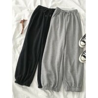 Quần ống rộng dáng jogger bo gấu nỉ da cá siêu Hot - Đen,S