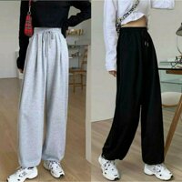 quần ống rộng dáng jogger nữ trơn bo gấu chất da cá - đen,M<62kg