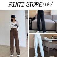 Quần Ống Rộng Dáng Suông Lưng Cao Cạp Thun Culottes, Quần Dài Nữ Ống Suông Khóa Trước Basic - Zinti Store QD033