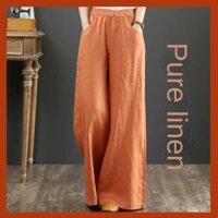 [Quần ống rộng dành cho nữ có sẵn] Vải lanh nguyên chất Quần ống rộng cỡ lớn Dây rút nữ Thắt lưng thun Vải lanh Cotton Quần dài nữ dáng rộng Vải lanh Cotton Drape Quần nữ mùa hè