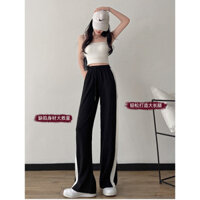 Quần ống rộng đen cho phụ nữ, quần thẳng mỏng có xếp ly, quần thể thao cao cấp thoải mái
