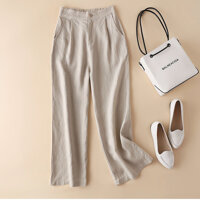 Quần ống rộng đũi cạp khuy - Kem