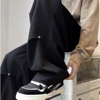 Quần ống rộng kaki nam nữ có gắn đinh tạo kiểu độc lạ Quần ống suông rút cạp hiiphop cá tính unisex ngầu T384G