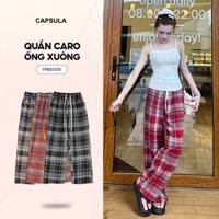 Quần ống rộng kẻ caro nữ Capsula vải dạ dày dặn thấm hút mồ hôi tốt