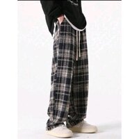 Quần Ống Rộng Kẻ Dùng Cho Nam Nữ Unisex Chất Dạ Thách Thức Cái Lạnh Đại Hàn