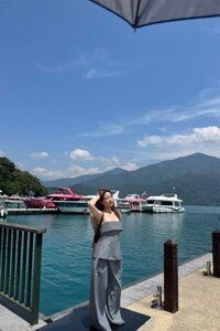 Quần ống rộng kẻ sọc - Xanh lam - Q0406