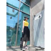 Quần ống rộng lửng nữ cạp cao dáng váy xếp ly vải đũi cao cấp Hàn Quốc Q614 - Đen,M