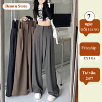 Quần ống rộng nữ cạp cao túi vuông , quần vải ống rộng lưng cao chất chéo hàn quốc BEMYN STORE