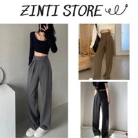 Quần Ống Rộng Nữ Cạp Dán Công Sở Chất Liệu Cotton Lưng Cao Nhiều Màu - Zinti Store QD038