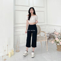 Quần ống rộng nữ chất vải Umi Hàn lưng cao, quần ống đứng nữ dáng lỡ cạp chun có túi trước