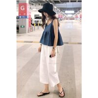 Quần ống rộng nữ cúc khoá kiểu nhật dáng lỡ chất đũi - Đen - XL