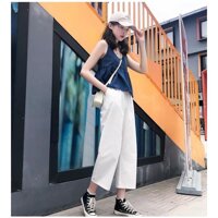 Quần ống rộng nữ cúc khoá kiểu nhật dáng lỡ chất đũi - Đen - M