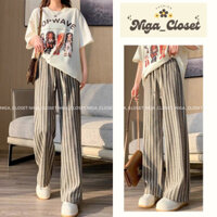 QUẦN ỐNG RỘNG NỮ KẺ SỌC CHẤT DẠ HÀN CAO CẤP CẠP CHUN DÂY ÚT SIÊU HÁCH DÁNG