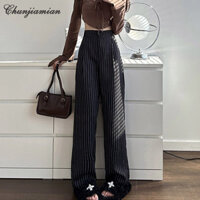 Quần ống rộng nữ mùa xuân giảm béo lưng cao xếp nếp thẳng quần phù hợp với quần