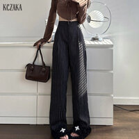 Quần ống rộng nữ mùa xuân giảm béo lưng cao xếp nếp thẳng quần phù hợp với quần