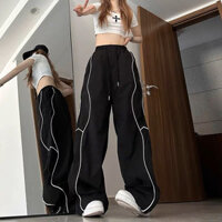 Quần ống rộng nữ nam thể thao, quần jogger dù túi hộp unisex, cạp cao suông dài phối dây rút style TOP STORE