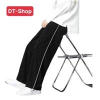 Quần ống rộng nữ nam Unisex cạp chun có dây rút điều chỉnh eo vải co dãn dày dặn mặc 4 mùa Q36 DT-Shop - Đen-Qdai NhTăm 1sọc,S<50kg