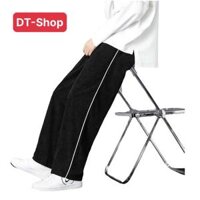 Quần ống rộng nữ nam Unisex cạp chun có dây rút điều chỉnh eo vải co dãn dày dặn mặc 4 mùa Q36 - Đen-Qdai NhTăm 1sọc - XL<75kg