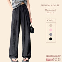 Quần ống rộng nữ vải đũi gió lưng thun chất mát THOCA HOUSE quần hot trend nhiều màu, thoải mái