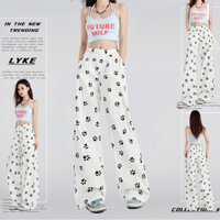 Quần ống rộng Quần suông cạp cao Quần Chấm Bi Xanh Phong Cách Mỏng Mùa Hè Nữ Quần Họa Tiết Phong Cách Lười Đi Bộ Quần Cong Ice Silk Yamamoto Quần Dài