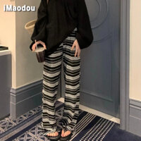 Quần ống rộng sọc đen trắng, quần âu xếp li nữ, quần ống thẳng lưng cao, quần lau sàn đa năng, giảm béo và xếp nếp