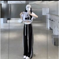 Quần ống rộng thể thao nữ 2 sọc có khoá ( Chất vải Xleo loại 1)
