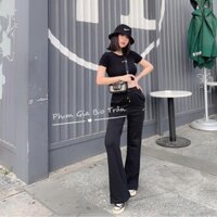 Quần ống rộng thêu hình lưỡi liềm cạp chun ⇞