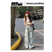 Quần ống rộng thêu hình nơ, quần suông cạp cao thêu nơ chỉ đen siêu hót - QB14