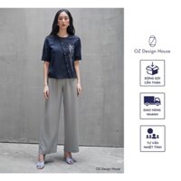 Quần ống rộng trung niên OZ Design House QU8522101T19 màu ghi xám thô lụa mềm mại túi chéo hiện đại trang nhã