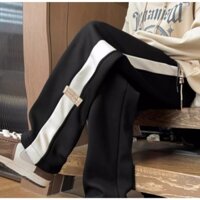 Quần ống rộng Unisex, quần dài cạp chun sọc + Logo có dây rút thay đổi và điều chỉnh eo vải kéo giãn cứng cáp mặc 4 mùa