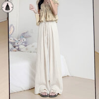 Quần ống rộng xếp ly bằng lụa băng họa tiết HORMOO dành cho bé gái, mỏng, xếp nếp, lưng cao, rộng rãi, giảm béo, quần ống thẳng, phong cách mới đa năng hàng ngày