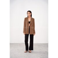 Quần ống suông công sở nữ đen cạp cao xếp ly thân trước sau AAN Studio