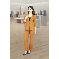 Quần ống suông nhung tăm nâu 1 khuy túi chéo QL280NA