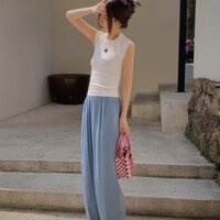 Quần ống suông nữ dập li màu hồng nhẹ siêu xinh - XANH - Freesize