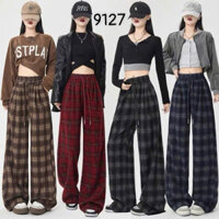 Quần ống suông nữ kẻ caro chất nỉ dạ dày dặn hàng đẹp