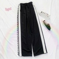 Quần ống suông , quần ống rộng , quần nữ chất thun dày mịn 1 sọc - ĐEN - M