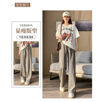 Quần ống suông rộng nữ dáng dài vải dạ kẻ QC 005 kiểu dáng mới.