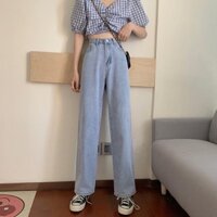 QUẦN ỐNG SUÔNG XANH NHẠT NỮ QUẦN JEANS NỮ LƯNG CAO 2024 VIET FASHION