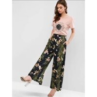 Quần palazzo ống suông loe rộng VNXK floral wide flared trouser quần culottes dài hoạ tiết hoa lá xuất khẩu dư xịn