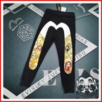 ♞Quần phục vụ bàn in hình nam Evisu Quần thể thao rộng rãi Mới