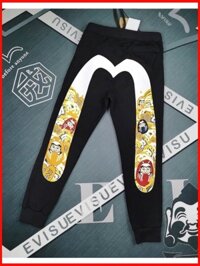 ♞Quần phục vụ bàn in hình nam Evisu Quần thể thao rộng rãi Mới