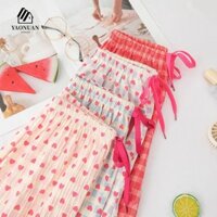 Quần Pyjama AROMA, Đồ ngủ dây rút trái tim đầy màu sắc, Quần áo mặc nhà sọc giản dị Quần vải co giãn thông thường dành cho nữ