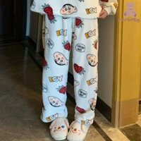 Quần Pyjama Mèo RERBRTY, Quần Lông Cừu Flannel Gấu Kawaii, Thời Trang Crayon Shin-chan Homewear Đồ Ngủ Quần Vải Co Giãn Quần Nữ