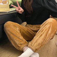 Quần Pyjama Nữ flannel dày dặn Quần Legging Giữ ấm Cạp giữa màu trơn đơn giản mùa đông