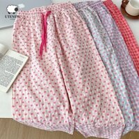 Quần Pyjama UTENEW, Đồ ngủ dây rút trái tim đầy màu sắc, Quần áo gia đình sọc dễ thương Quần vải co giãn thông thường Quần ngủ