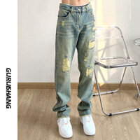 Quần rách, quần chải, phong cách đường phố Mỹ, quần jeans rách cho nam, xu hướng vintage, quần dài thẳng, giặt sạch, đường phố cao cấp