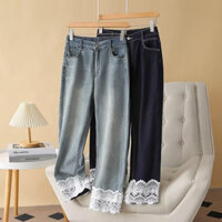 Quần ren mỏng co giãn cao Quần ống thẳng Jin Quần jean cạp cao