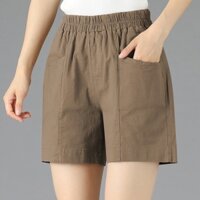 Quần Short 100% Cotton Lưng Thun Dáng Rộng Thời Trang Mùa Hè Cho Phụ Nữ Trung Niên